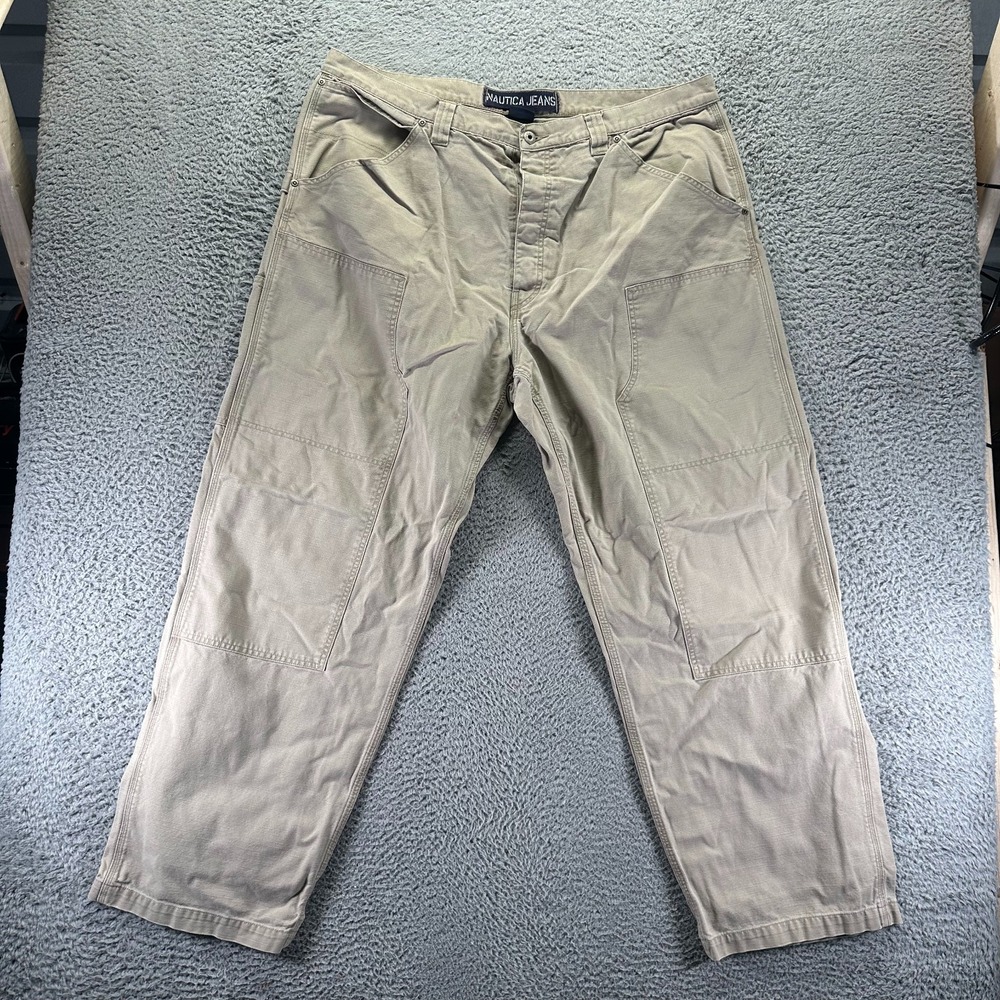 Vintage Nautica Pant Mens 40x31 Brown Cotton Carpenter Baggy Button-Fly Workwear